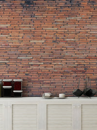 Bold scarlet brick wallpaper for contemporary spaces.