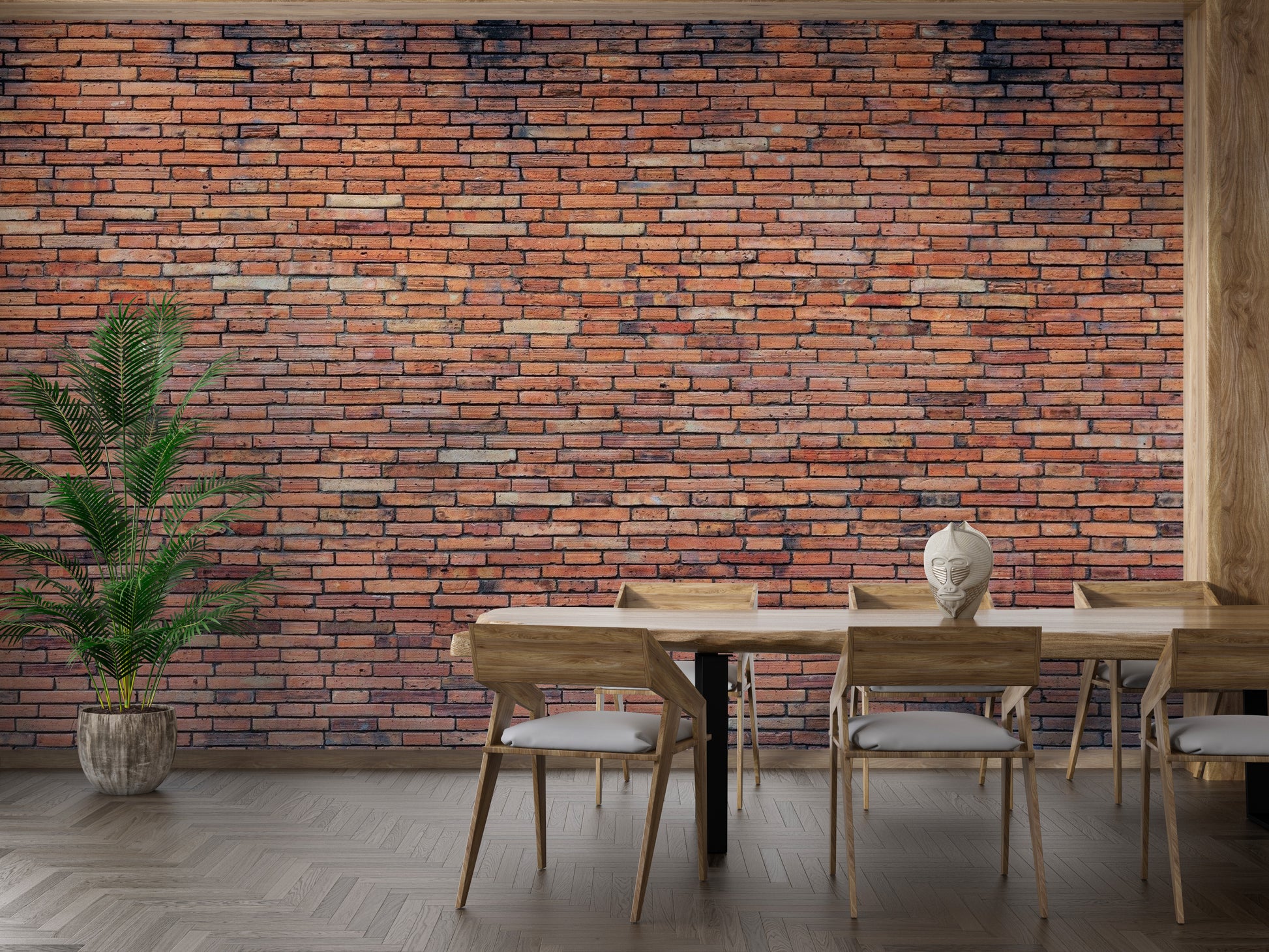 Rugged farmhouse brick wallpaper mural in warm red.