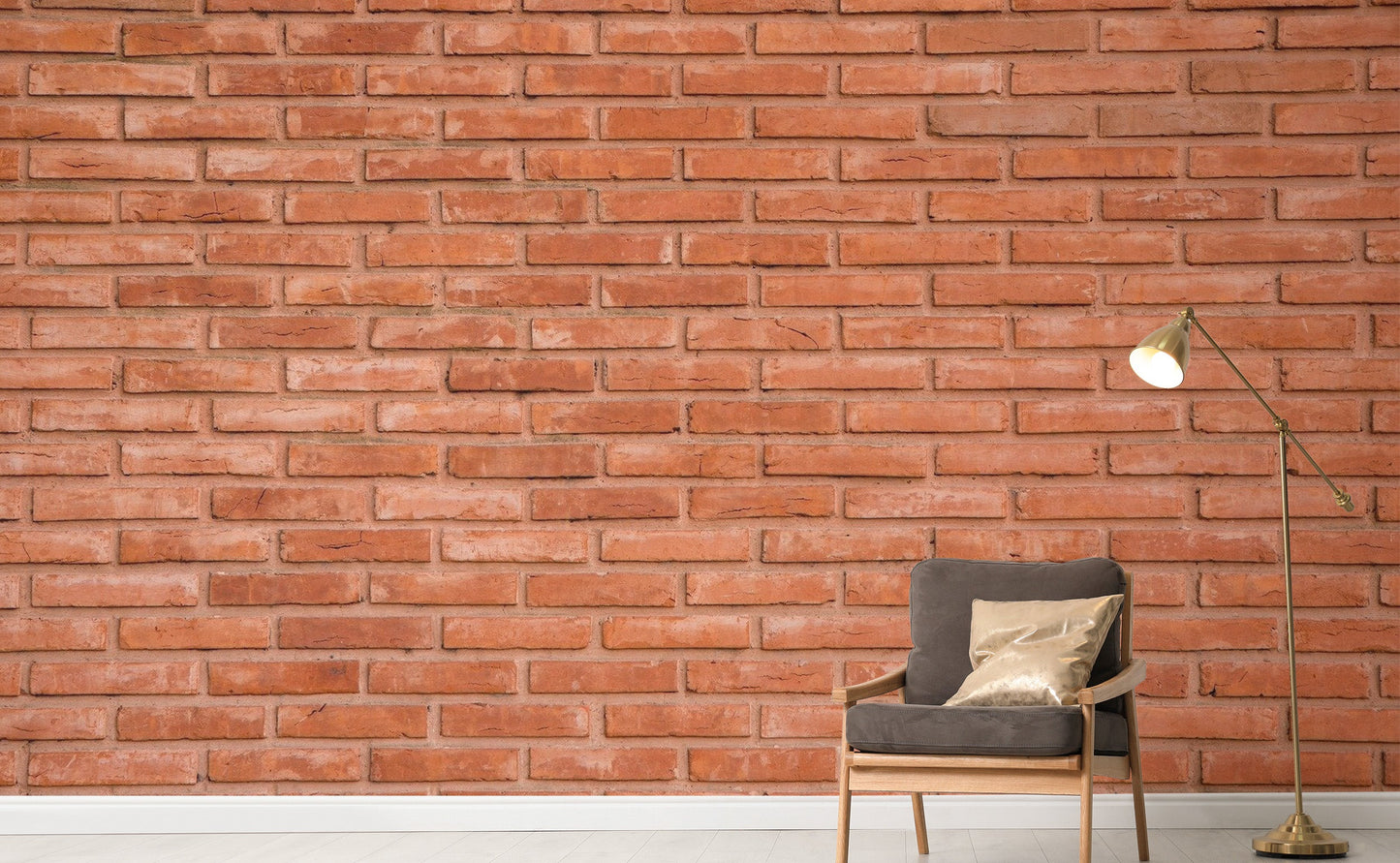 Red Bricks Wallpaper Mural used for an accent wall in a modern cafe.