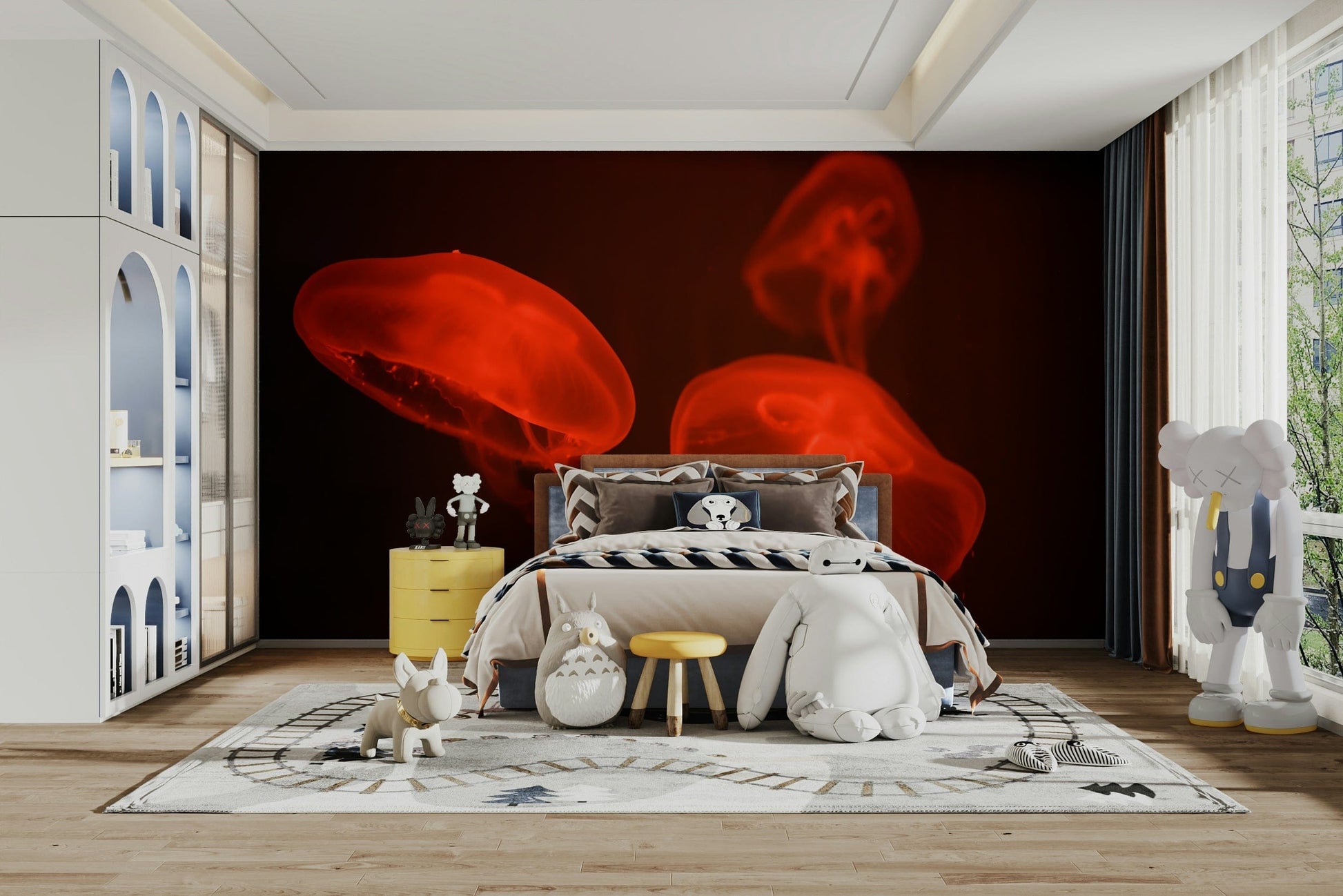 A classic aquarium wallpaper for walls with a fish motif.

