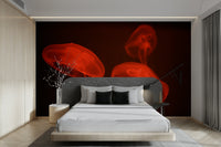 A peaceful ocean theme mural on decorative wallpaper.

