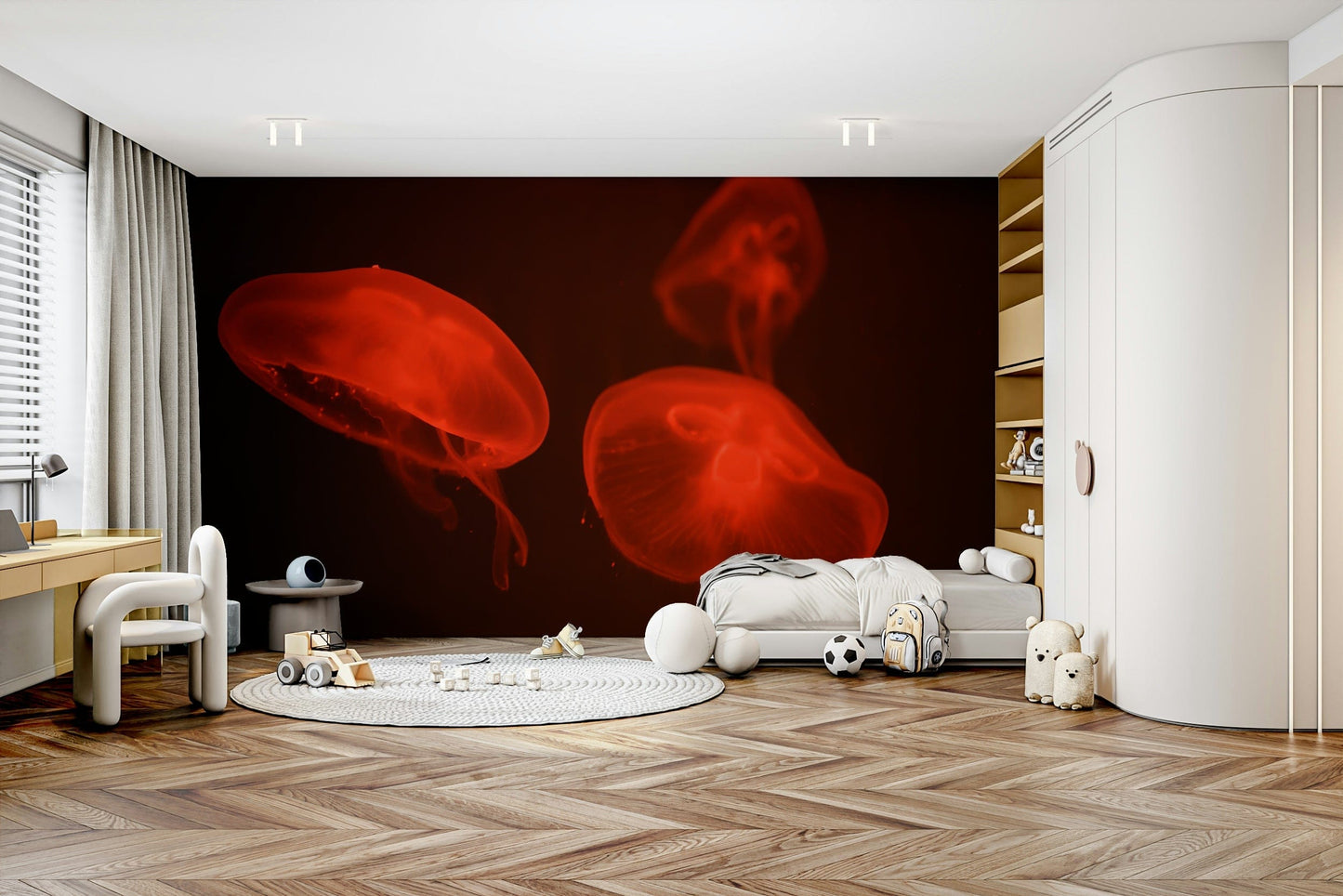 A serene underwater wall mural for nautical decor.

