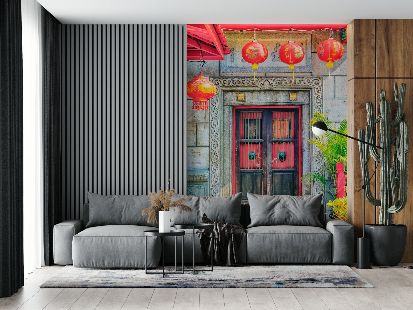 Lantern Entrance weathered stone masonry wallpaper mural.
