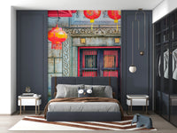 Festive red globes Lantern Entrance peel and stick wallpaper.