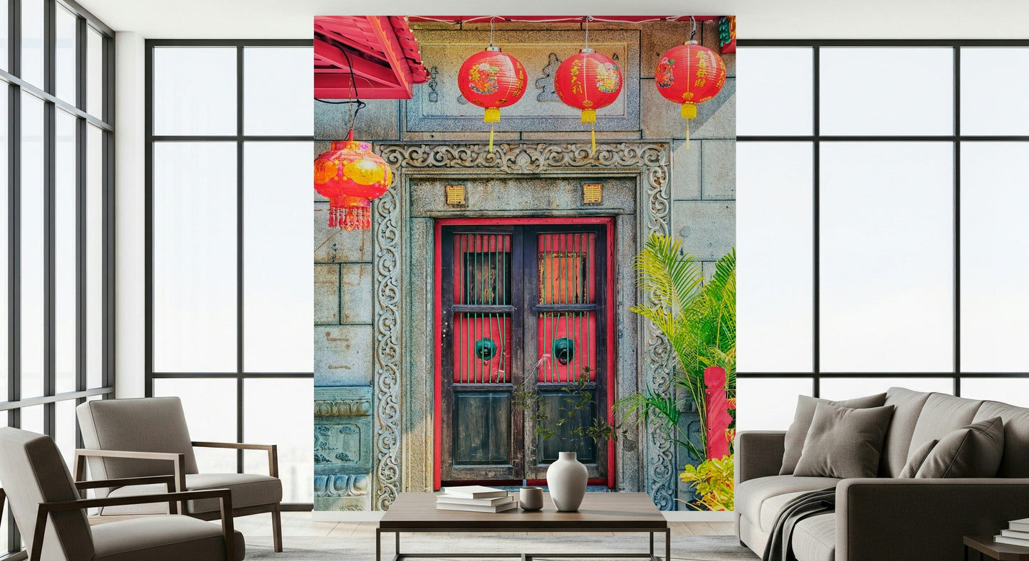 Lantern Entrance oriental doorway scenery wallpaper mural.