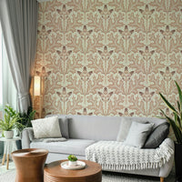 Elegant damask print in rich red oak tones

