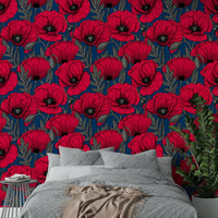 Deep blue background with red poppies for a bold look

