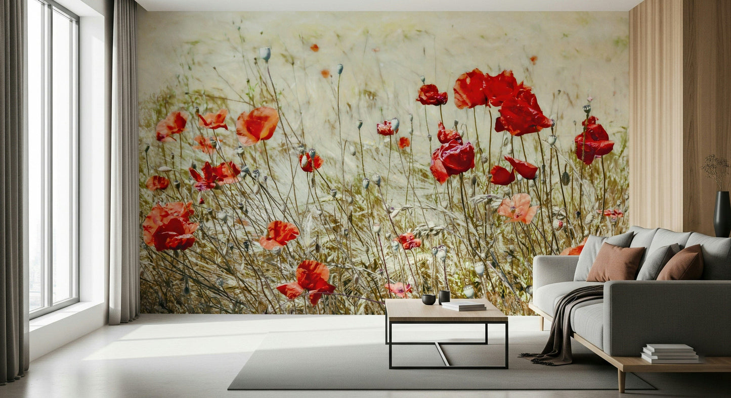 Scarlet Bloom Meadow Wall Mural -2546816