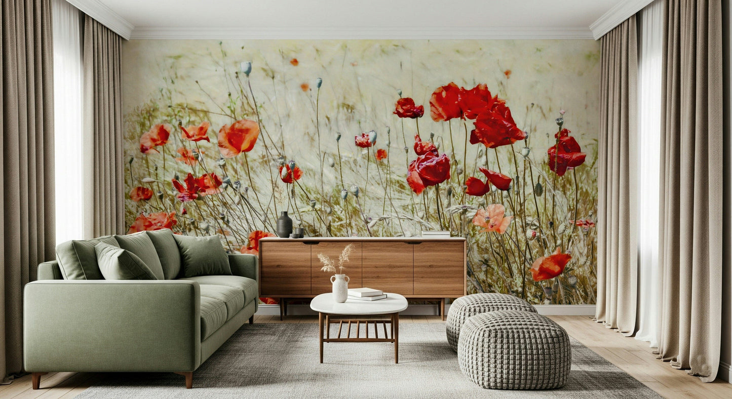 Scarlet Bloom Meadow Wall Mural -2546816
