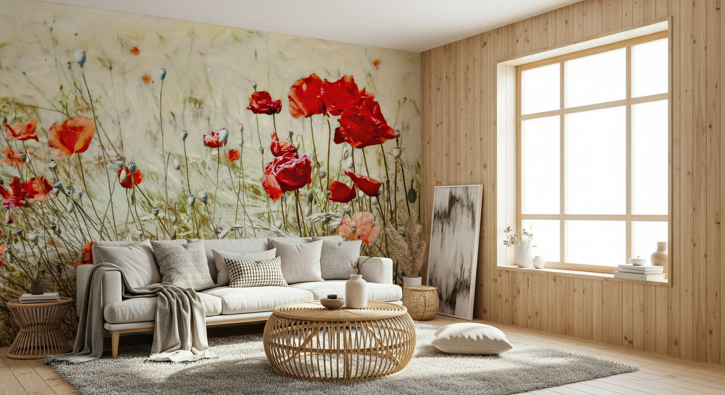 Scarlet Bloom Meadow Wall Mural -2546816