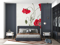 Large scale Lonely Red Poppy pattern, striking feature wall mural.