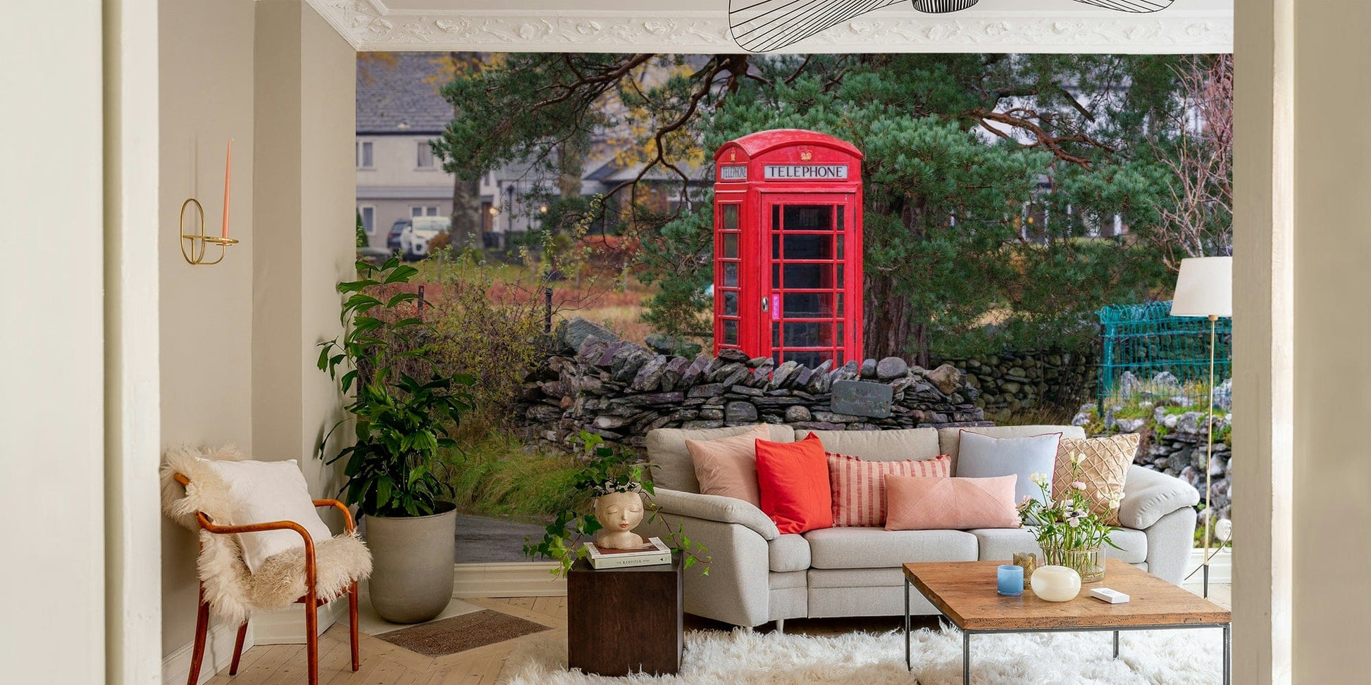 The wallpaper for walls being installed.


