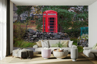 A minimalist home office with the London wallpaper.

