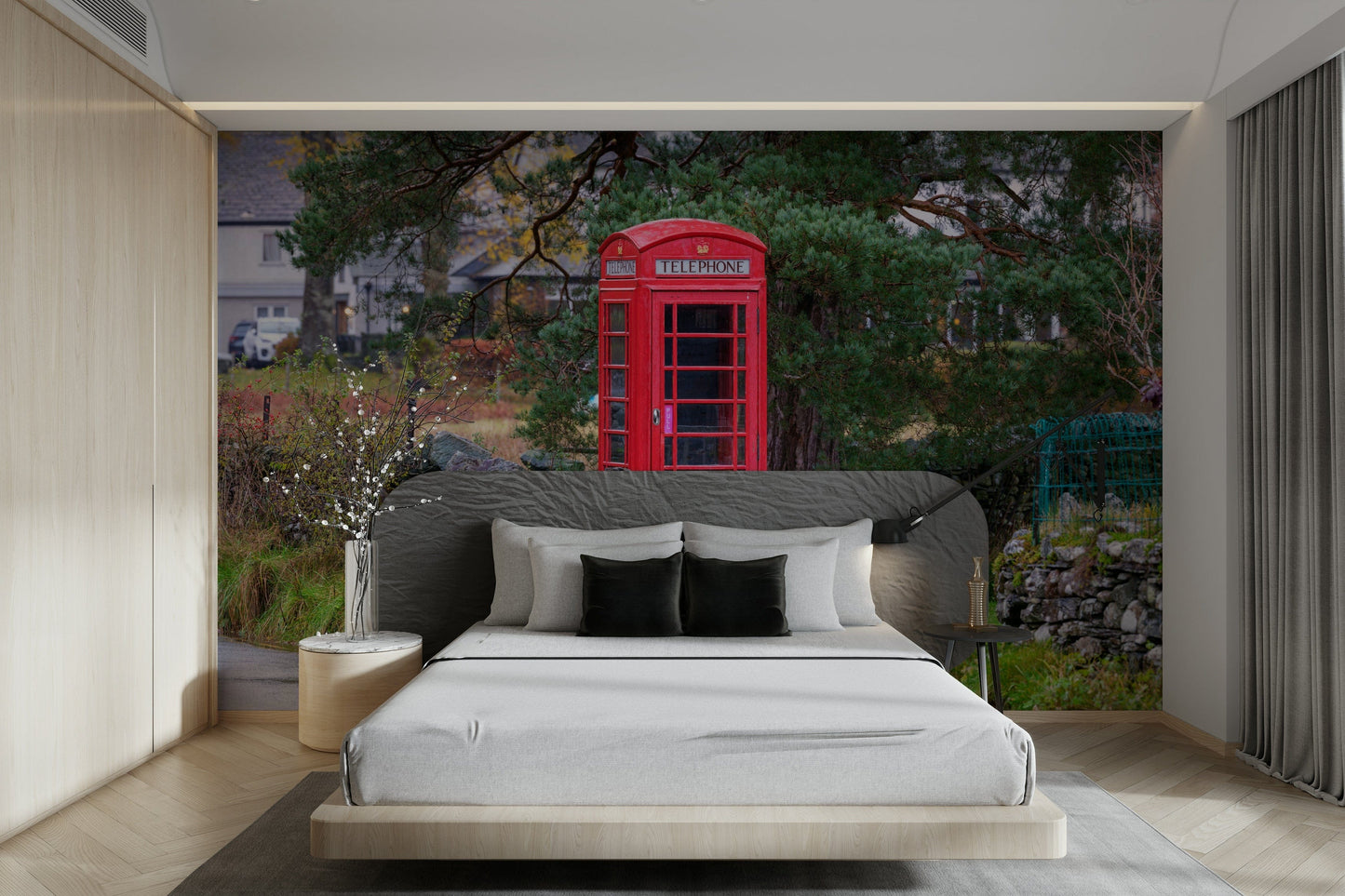 The wallpaper is used to create a feature wall in a dining room.

