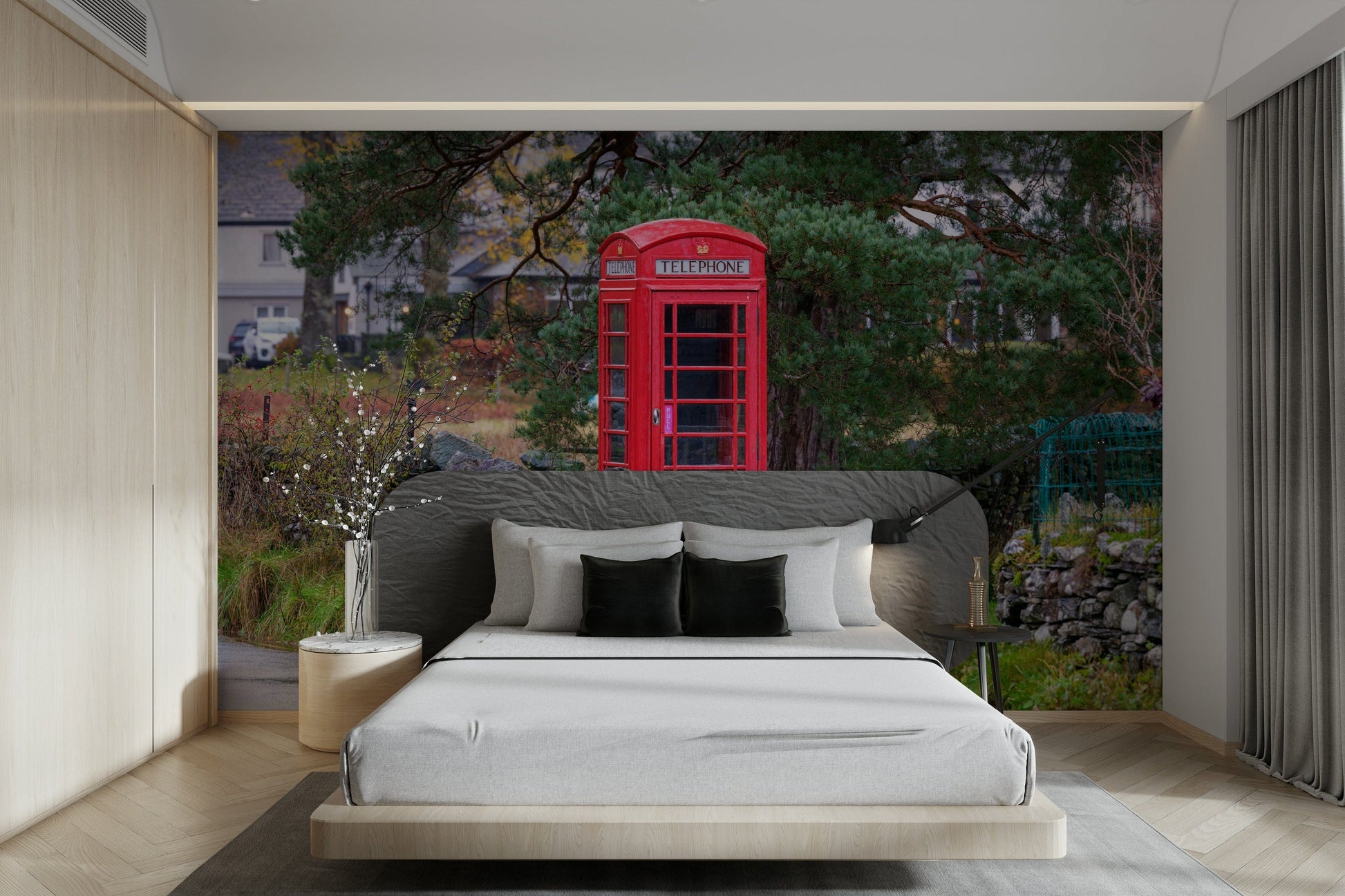 The wallpaper is used to create a feature wall in a dining room.

