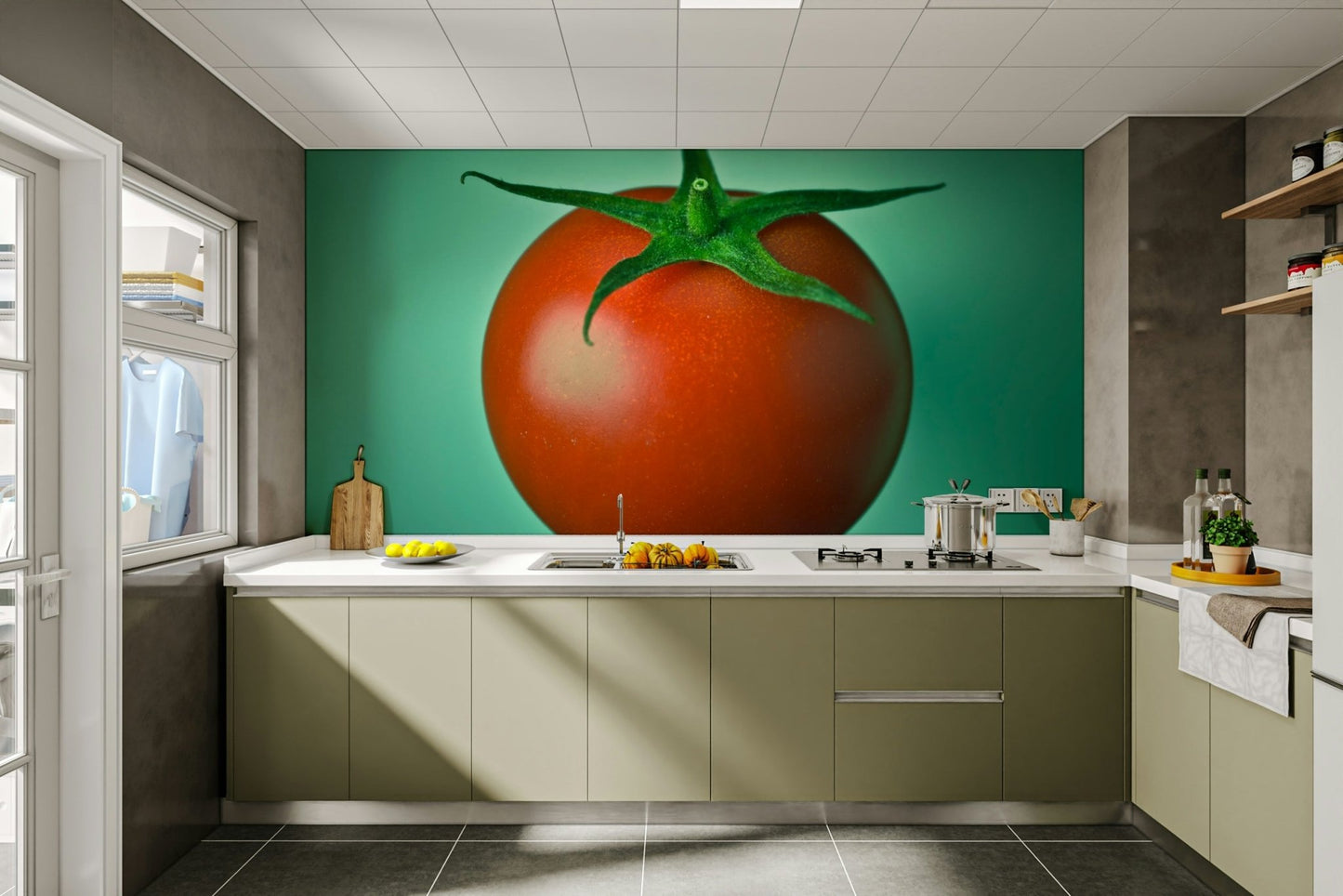 Decorative red tomatoes wall mural for a cozy kitchen

