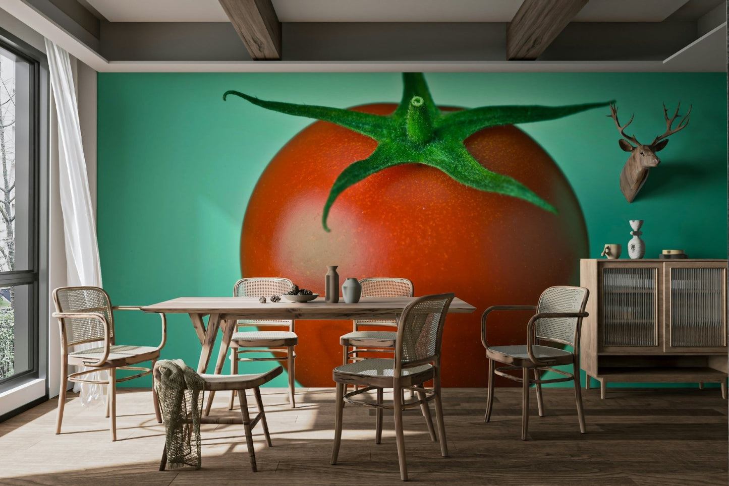 Bold red tomato art for a unique kitchen design

