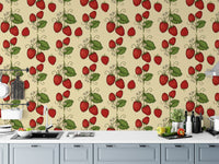 Elegant red strawberry wallpaper perfect for statement walls.

