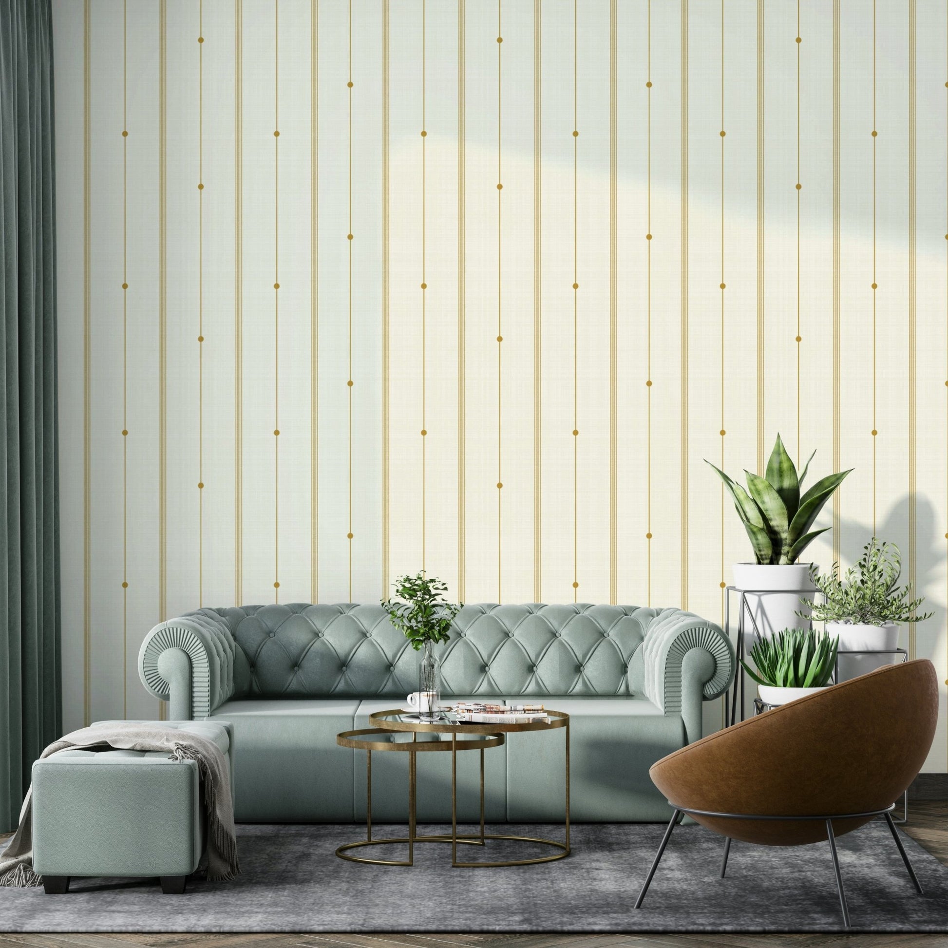 Minimalist striped wallpaper with soft buttercream and bold mustard

