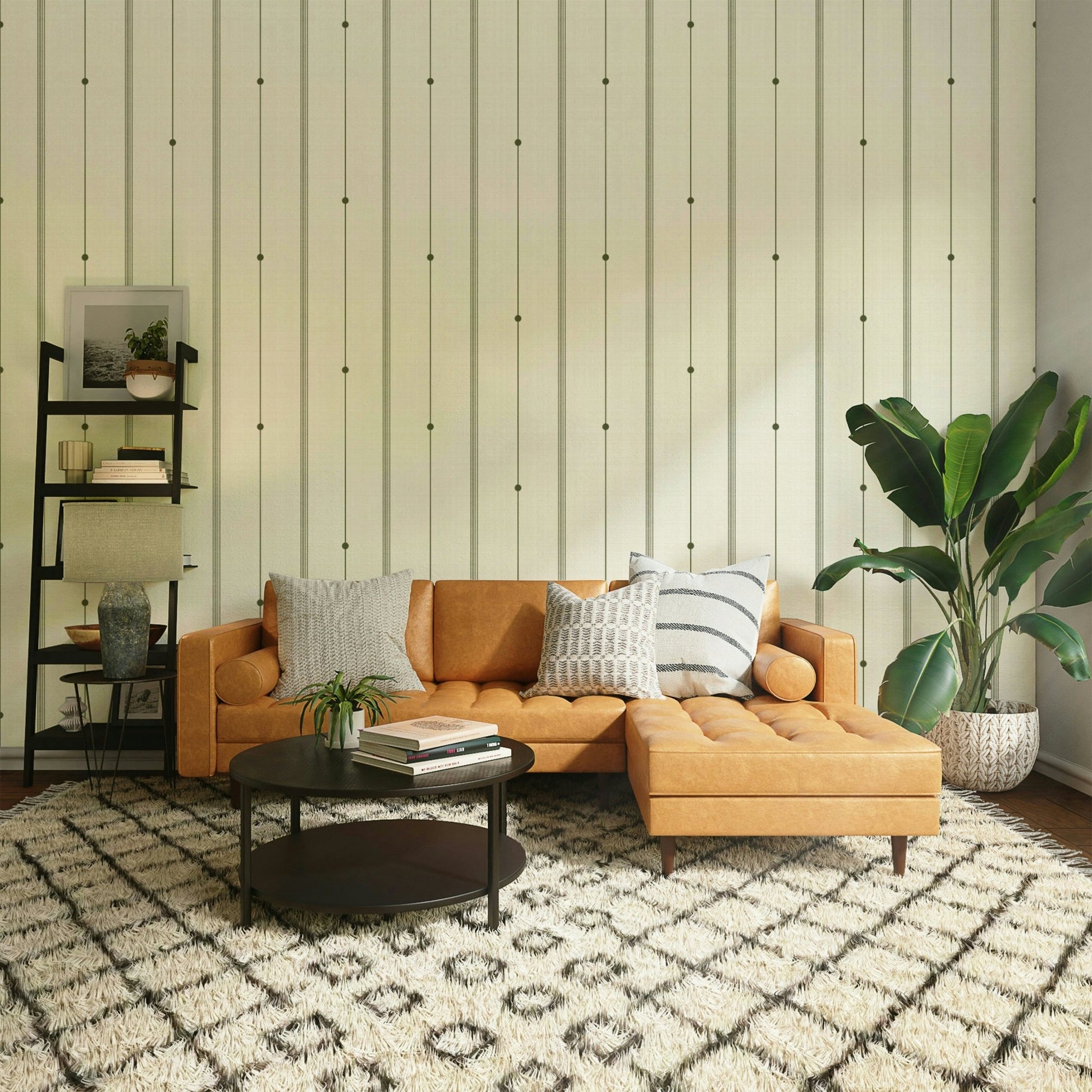 Earthy olive and soft buttercream wallpaper for a cozy feel

