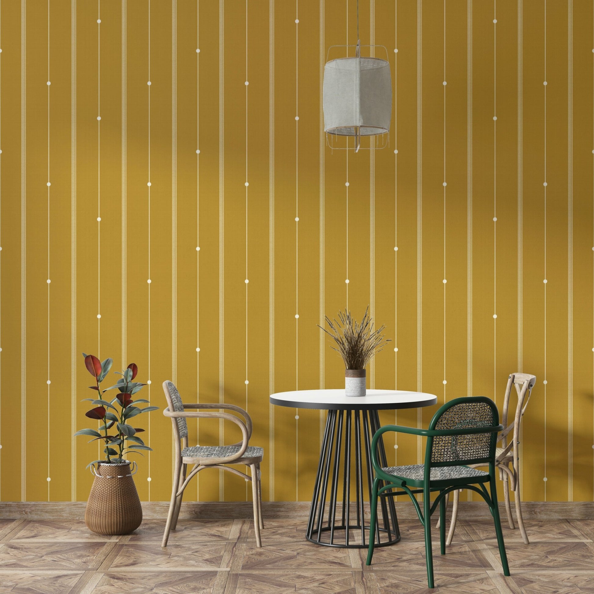 Refined mustard wallpaper with clean, modern striped design

