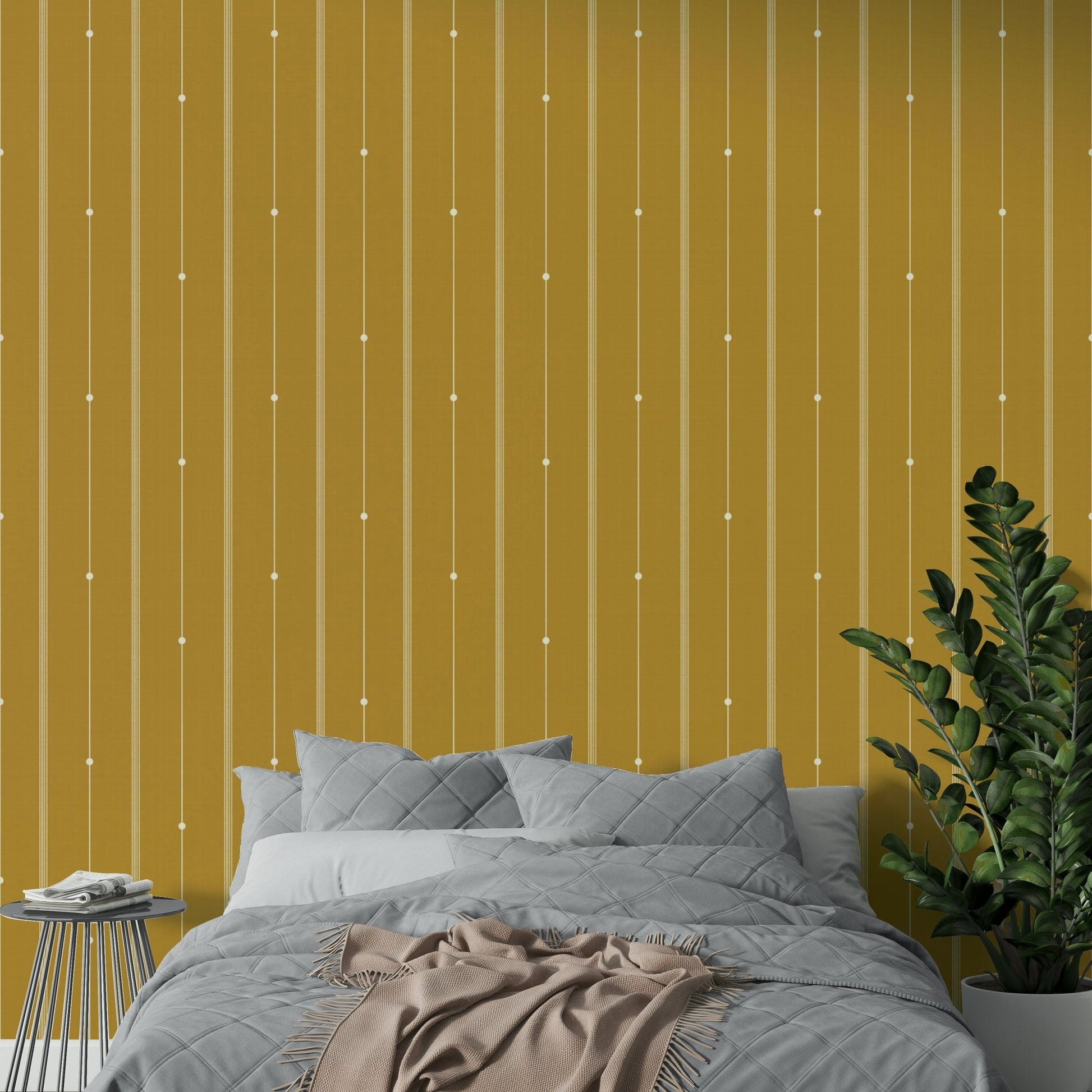 Soft mustard stripes adding texture and warmth to walls

