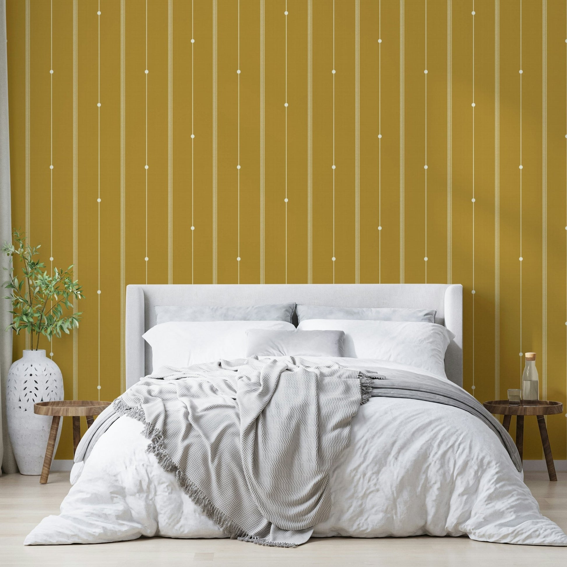 Mustard-colored striped wallpaper for stylish room decor


