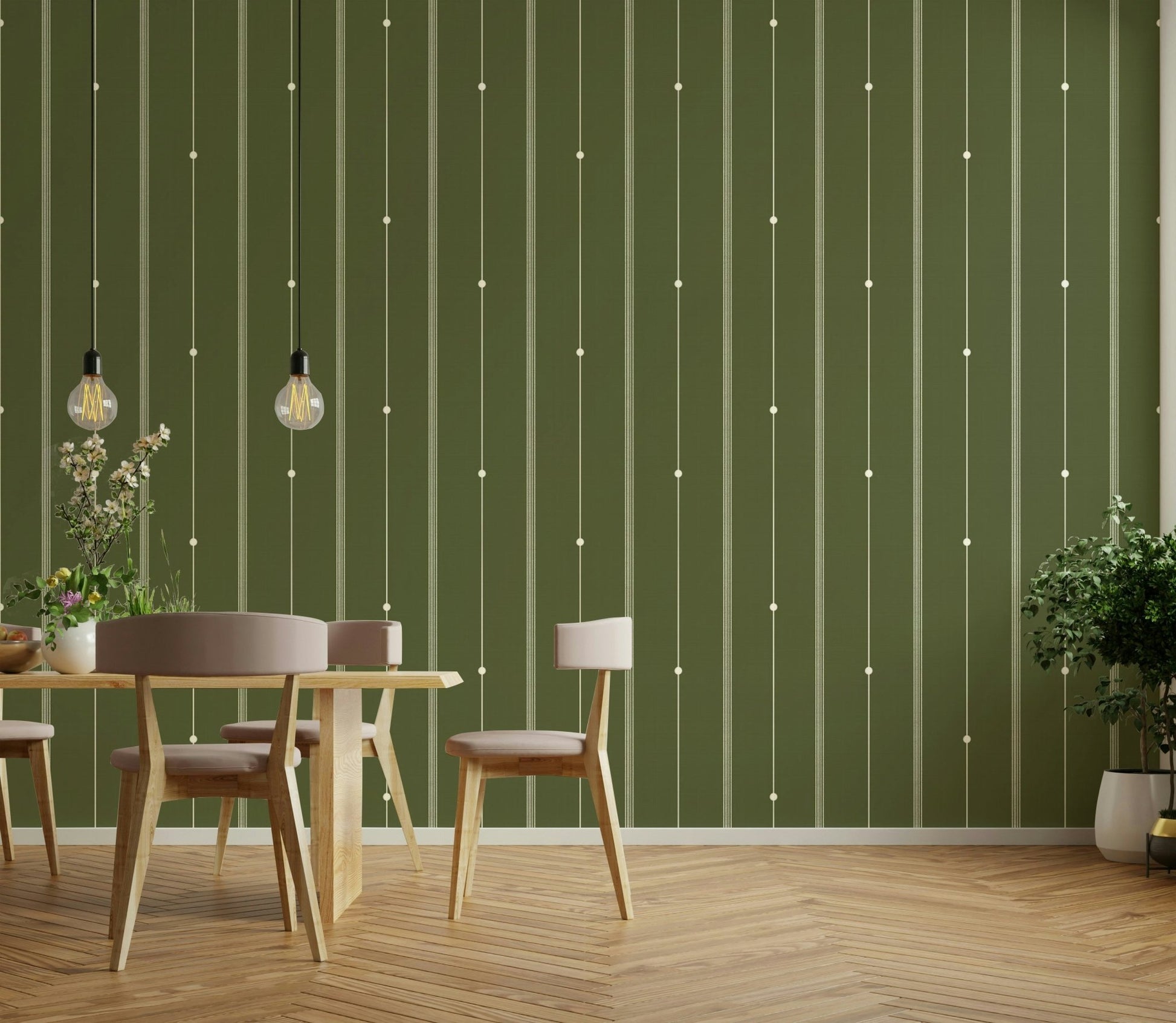 Olive drab stripes creating a calm, sophisticated atmosphere

