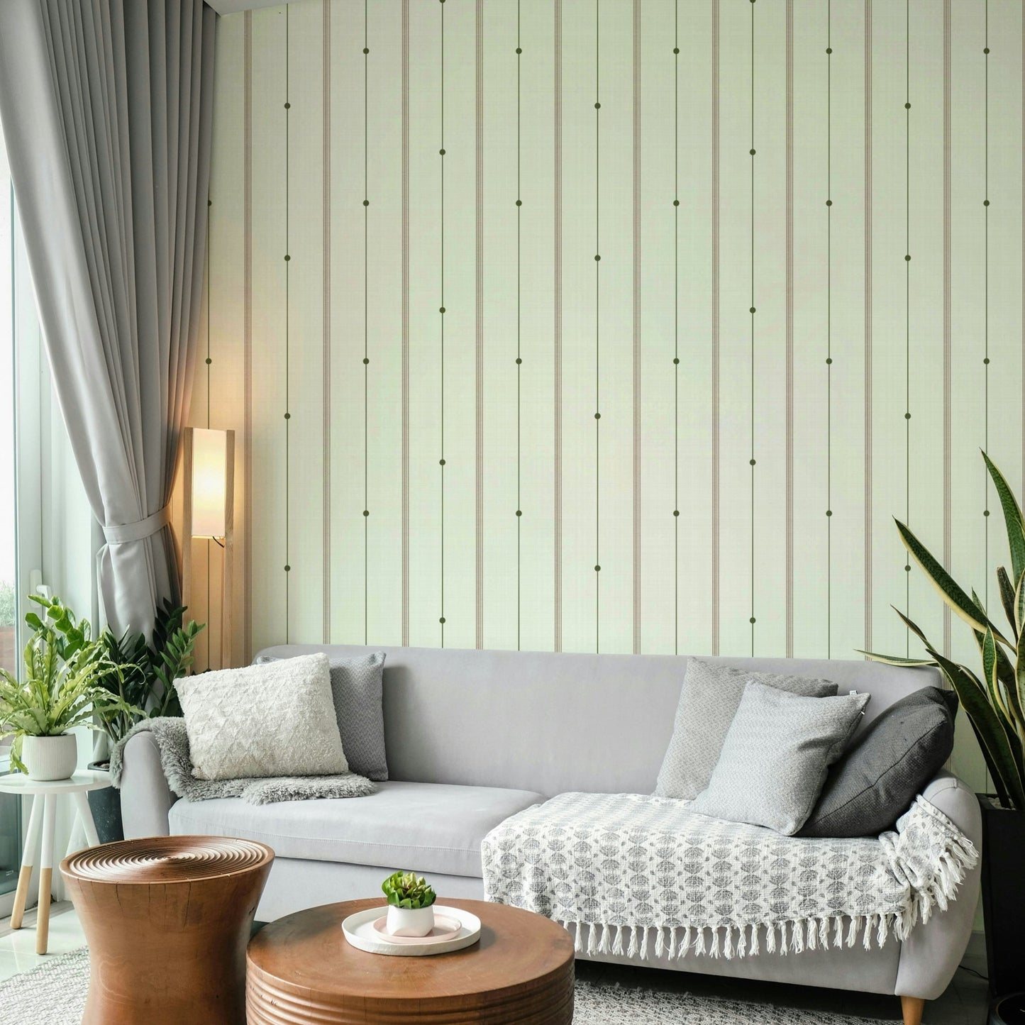 Cozy rustic wallpaper with soft, natural striped design

