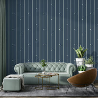 Refined steel blue striped wallpaper adding texture to walls

