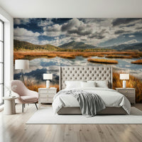 Artistic reflected landscape wall mural, natural beauty for walls.