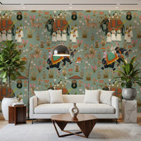 Intricate Indian procession pattern as unique wall decor for hallway surfaces.