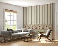 Flower wallpaper wall mural with elegant striped background