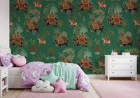 Traditional Indian procession wall mural with horses and foliage