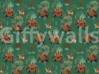 Regal Indian procession wall mural with elephants and jungle details
