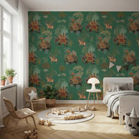 Kids room wall mural with classic Indian procession illustration