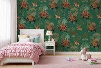 Girls room wall mural with cultural Indian heritage procession design