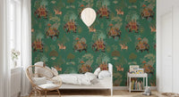 Kids room wall mural with colorful elephants and forest details