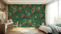 nursery area wall mural with royal elephant and jungle elements