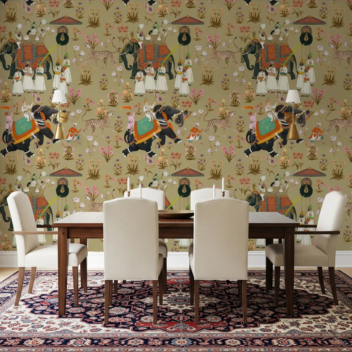 Matte finish Regal Indian Procession Wall Mural with neutral tones.