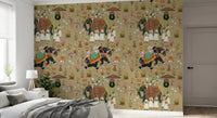 Regal Indian Procession Wall Mural for a bedroom with hand-painted elephant art.