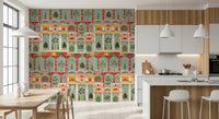 The antique Regal Mughal Garden wall mural lines a Kitchen and dining room.