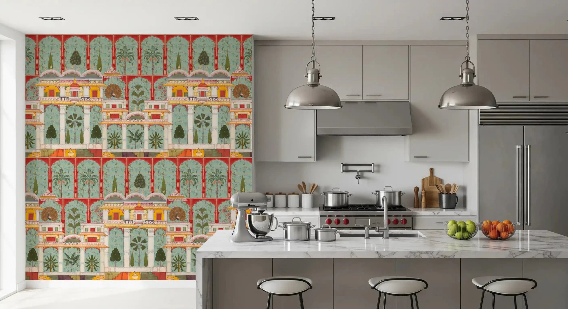 The Regal Mughal Garden wall mural fits perfectly in a Kitchen.