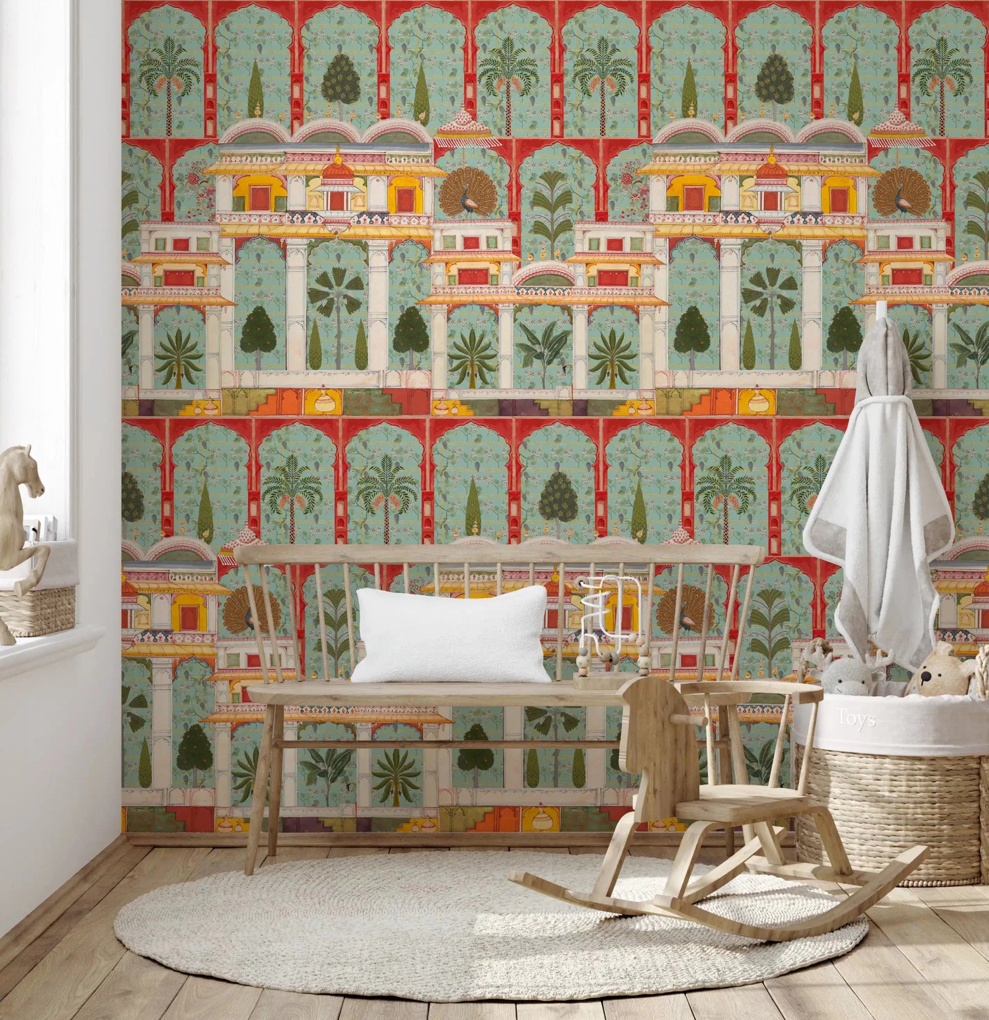 The Regal Mughal Garden wall mural brings color to a modern Kids area.