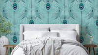 Peacock-themed wallpaper mural

