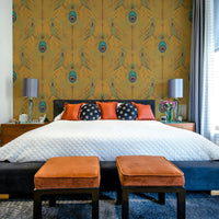 Warm-toned peacock feather wall pattern

