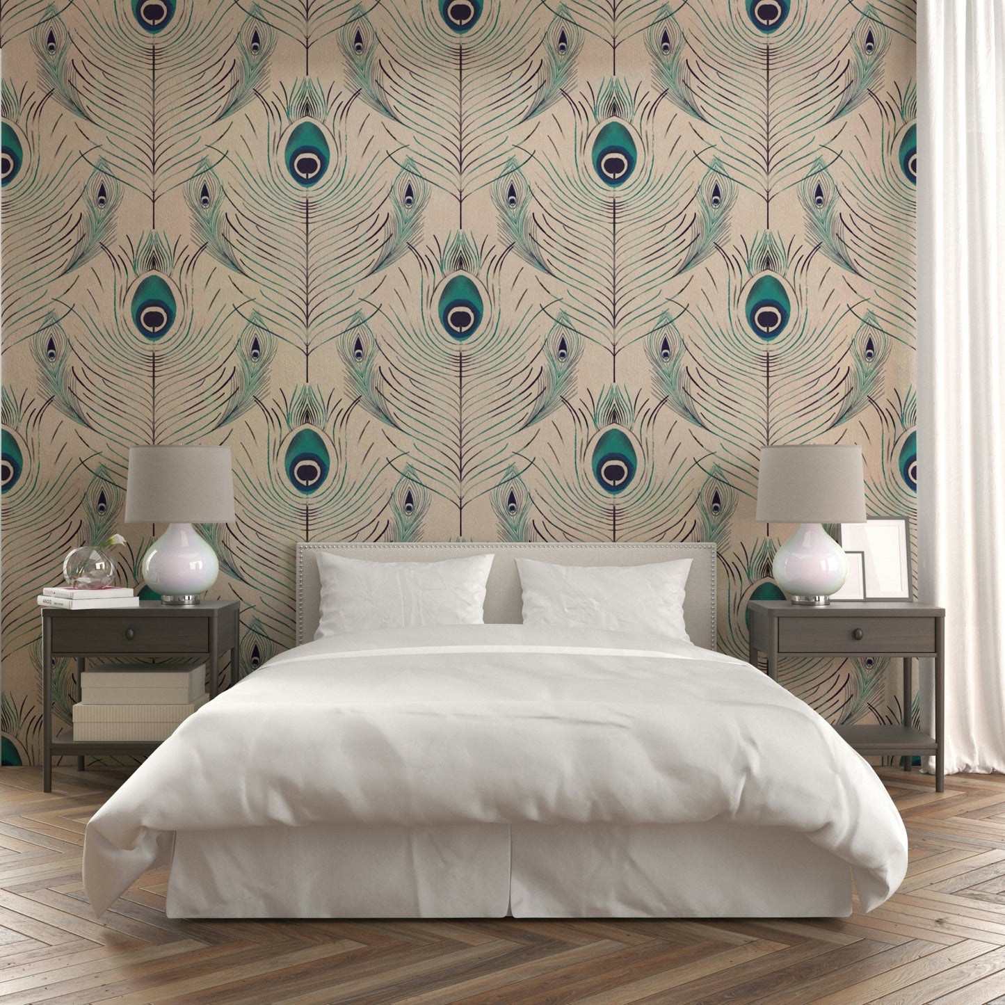 Delicate peacock feather mural wallpaper

