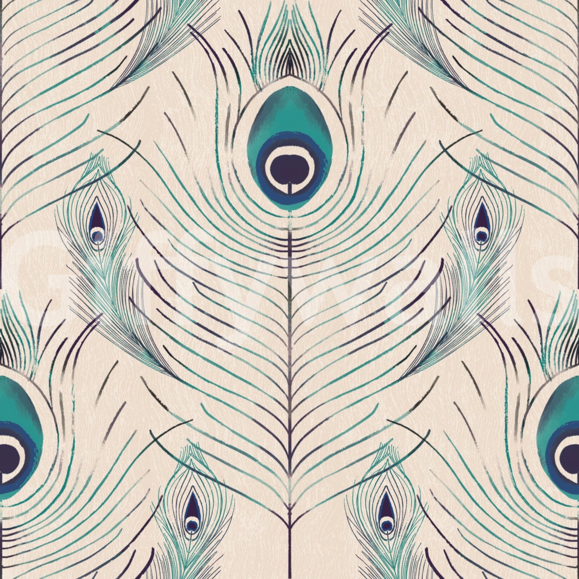 Neutral-toned peacock feather wall mural

