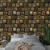 Wall mural showing a collection of artistic sloth portraits.

