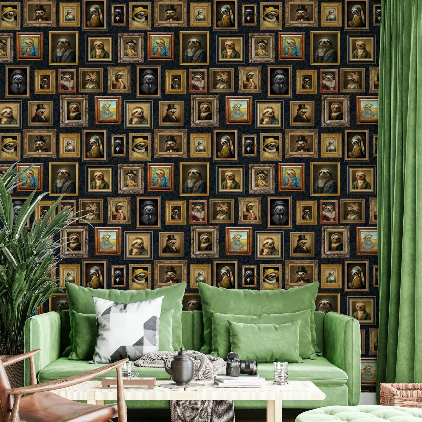 Wallpaper with a blend of neutral and accent colors.

